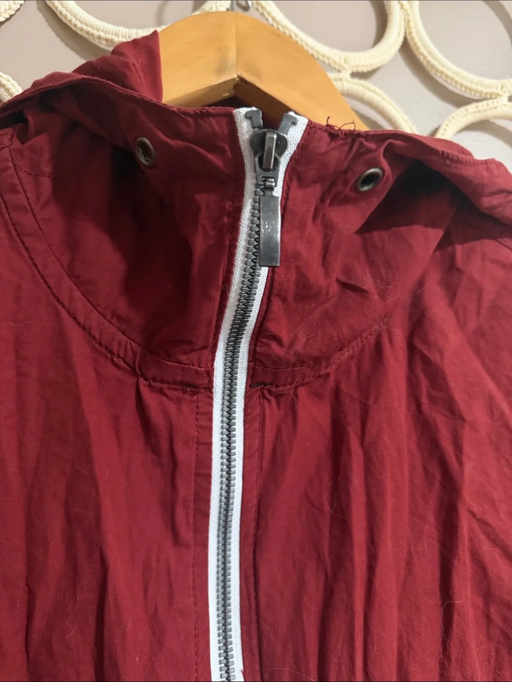Denim & Flower Men's Hooded Windbreaker in Deep Red